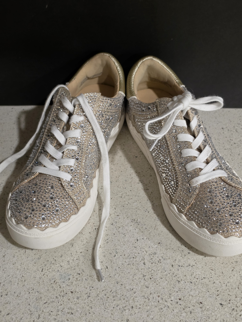 Anne Klein Women's Glitter Rhinestone Sneakers - Gold and White